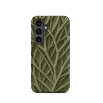 Natural Branch Pattern - Phone Case Samsung Galaxy S24 / Matte Olive Green Phone Case Textured Design Interwoven Branches Olive-toned