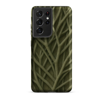 Natural Branch Pattern - Phone Case Samsung Galaxy S21 Ultra / Matte Olive Green Phone Case Textured Pattern Intertwined Twigs Olive-toned