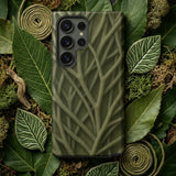 Natural Branch Pattern - Phone Case Olive Green Textured Phone Case Raised Branch Pattern Olive-toned Striation, Moss-darkened Intervals,