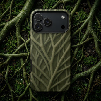 Natural Branch Pattern - Phone Case Matte Olive-green Phone Case Raised Intricate Tree Branch Olive-toned Striation, Moss-darkened