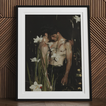 Nature / Nurture - Gay Seduction Rendezvous Art Print, 12x16’’ / 31x41cm / Black Frame / 2’’ Matboard, Framed Art Print
