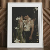 Nature / Nurture - Gay Seduction Rendezvous Art Print, 12x16’’ / 31x41cm / White Frame / 2’’ Matboard, Framed Art Print Two Shirtless Men