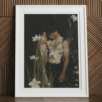 Nature / Nurture - Gay Seduction Rendezvous Art Print, 12x16’’ / 31x41cm / White Frame / 2’’ Matboard, Framed Art Print Two Shirtless Men