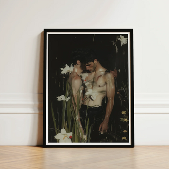 Black-framed Art Print Two Shirtless Men Dark Floral Gay Seduction Rendezvous, Hush