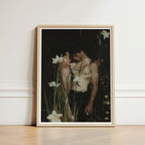 Framed Artwork Two Shirtless Men Dark Floral White Gay Seduction Rendezvous, Hush, Art Print