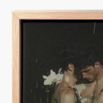 Framed Canvas Print Moody Painterly Depiction Two Figures Gay Seduction Rendezvous, Floral Hush, Art