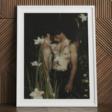 Nature / Nurture - Gay Seduction Rendezvous Art Print / Canvas White Framed Art Print Two Shirtless Men Dark Gay Seduction Rendezvous,