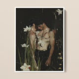 Nature / Nurture - Secret Gay Lovers Framed Canvas, 12x16’’ / 31x41cm / White Floating Frame, Framed Art Print Two Shirtless Men Field White