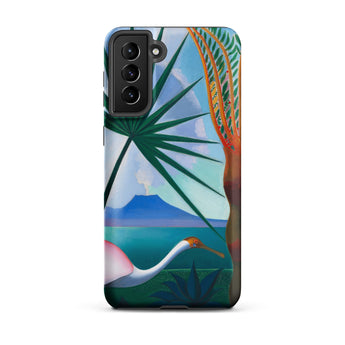 Neapolitan Song - Joseph Stella Samsung Case, Galaxy S21 Plus / Matte, Smartphone Case Vibrant Painting Tropical Landscape Pink Bird