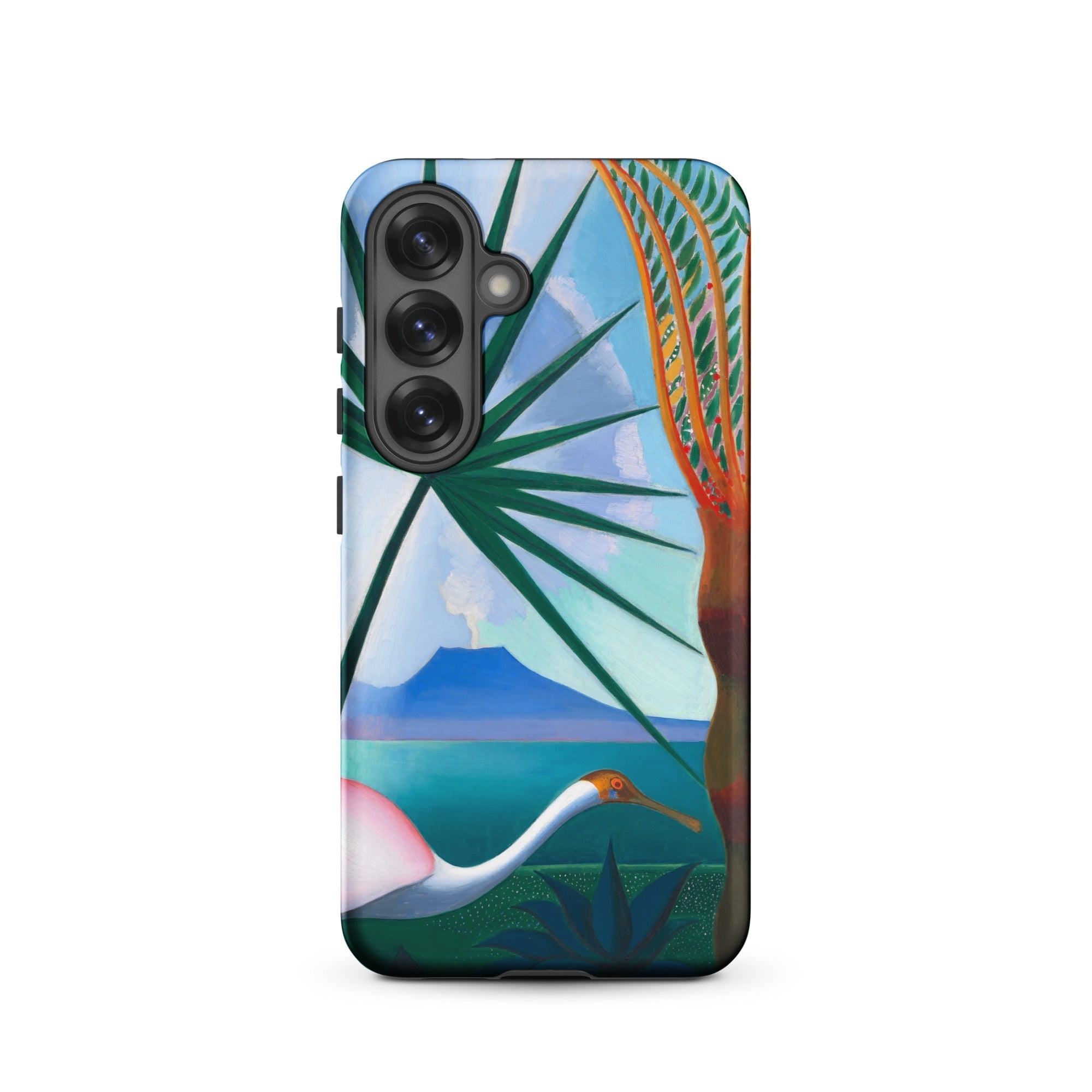 Neapolitan Song Joseph Stella Samsung Case, Galaxy S25 / Matte, Phone Case Tropical Landscape Design White Bird Pink