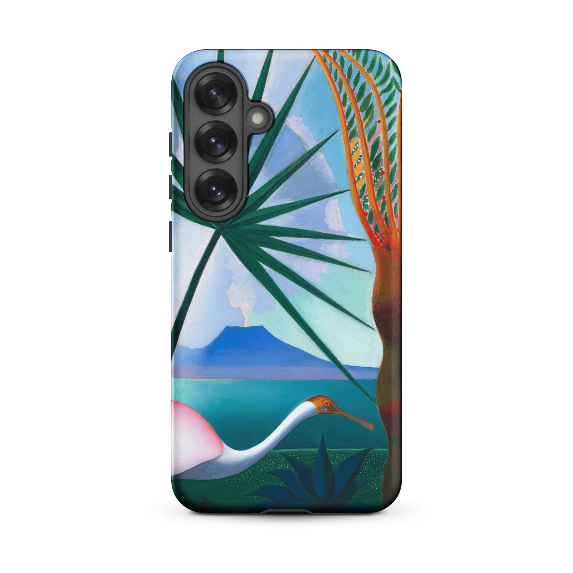 Neapolitan Song Joseph Stella Samsung Case, Galaxy S25 Plus / Matte, Smartphone Case Vibrant Tropical Landscape Design White Bird