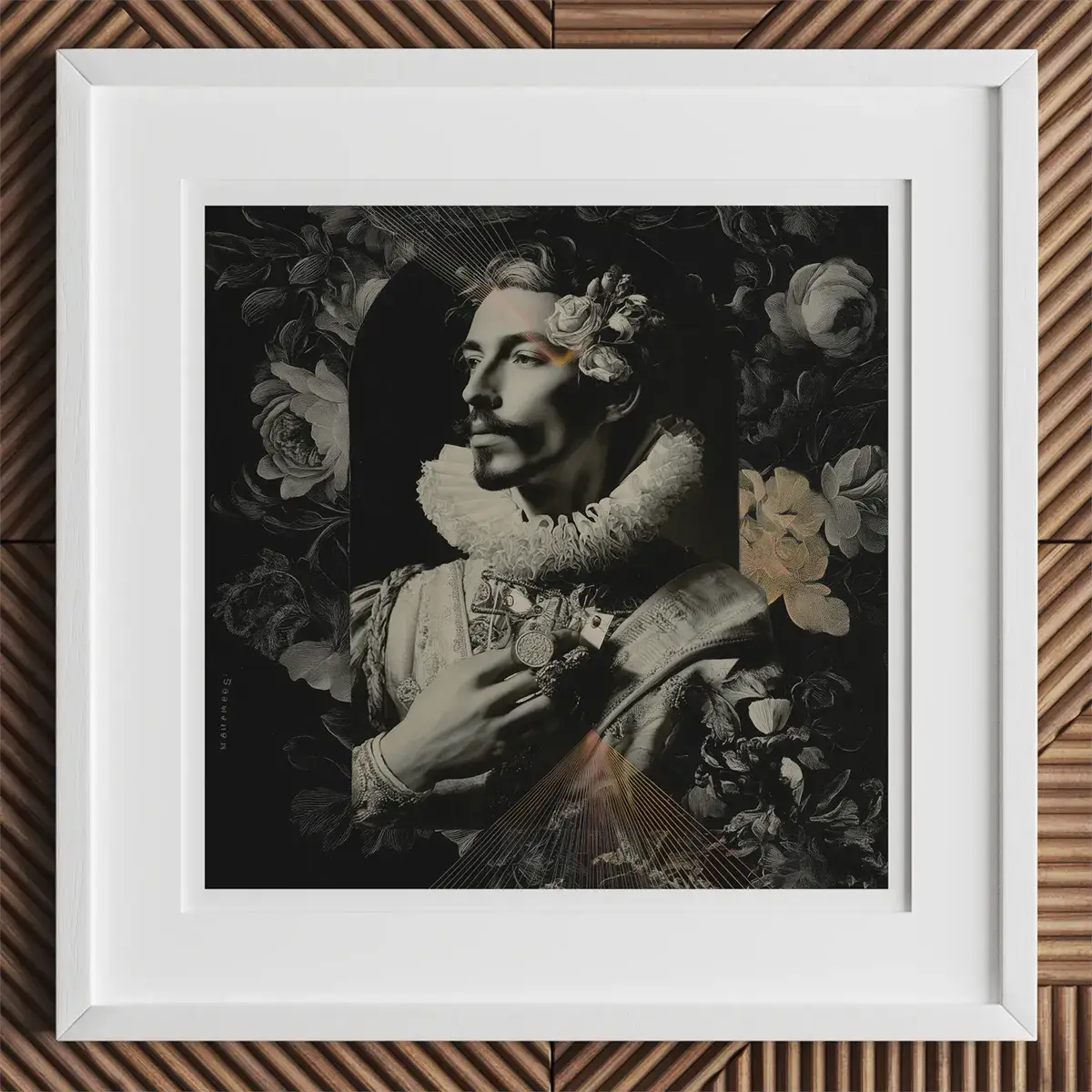 Framed portrait of a man in Elizabethan attire highlighting London Baroque style