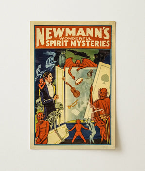 Vintage Newman’s Wonderful Spirit Mysteries Poster Magician Surrounded Art Print, Great Opens, Afterlife Falls