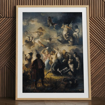 Night on Bald Mountain - Illarion Pryanishnikov Art Print, 24x32’’ / 61x81cm / Natural Frame / 2’’ Matboard, Framed Painting Chaotic Scene