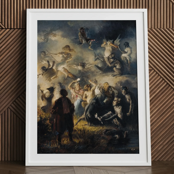 Night on Bald Mountain - Illarion Pryanishnikov Art Print, 24x32’’ / 61x81cm / White Frame / 2’’ Matboard, Framed Painting Chaotic Scene