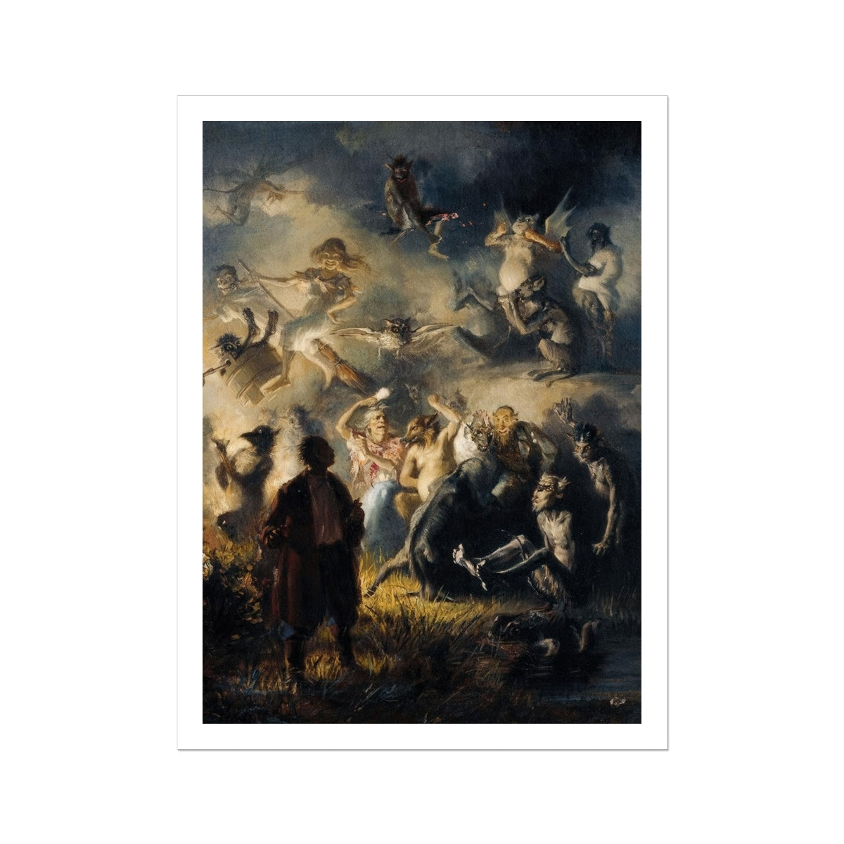 Night on Bald Mountain - Illarion Pryanishnikov Art Print, Painting Chaotic Scene Mythological Fantastical Creatures Figures Central