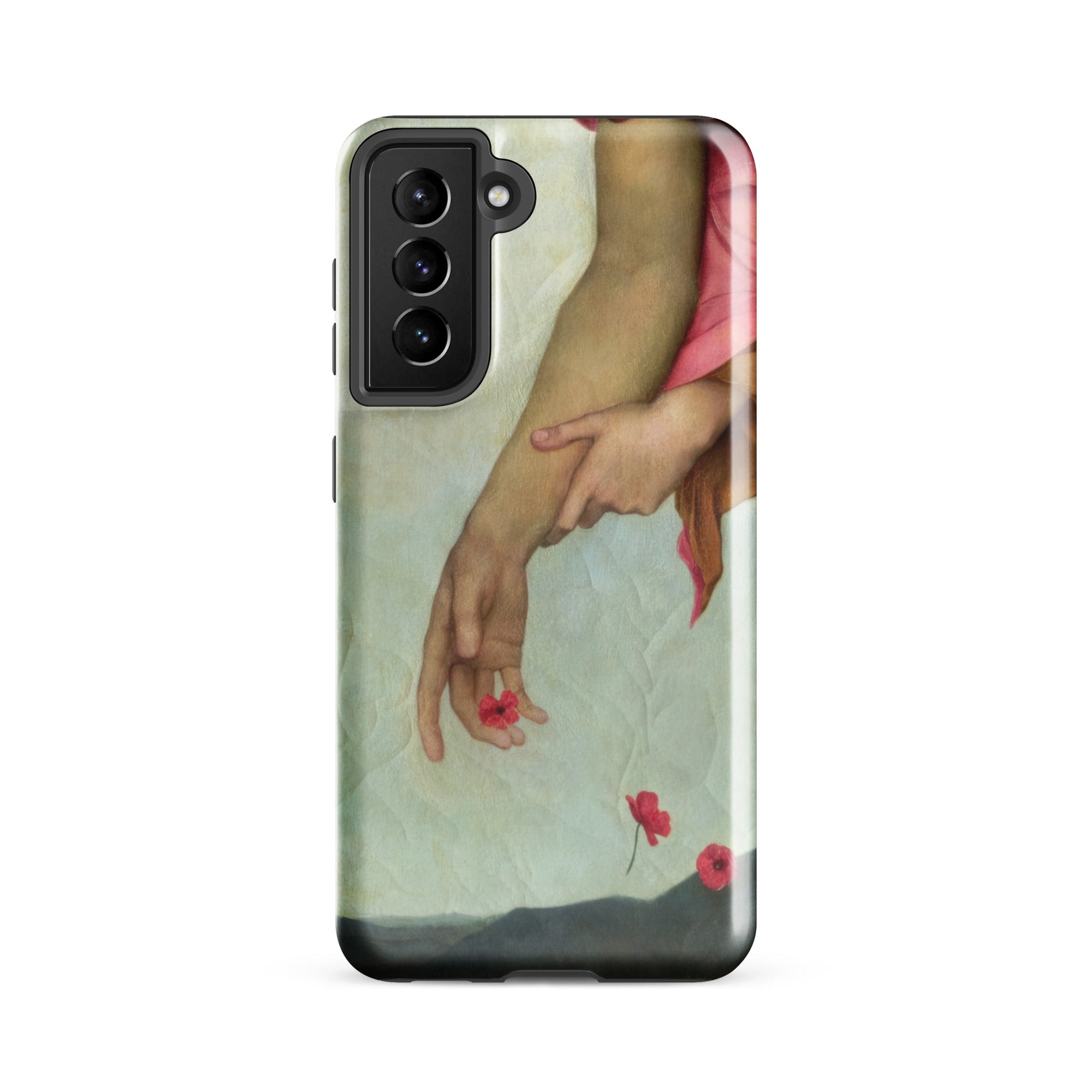 Night and Sleep Evelyn De Morgan Samsung Case, Galaxy S21 Fe / Gloss, Black Smartphone Case Painting Two Hands Red Flowers
