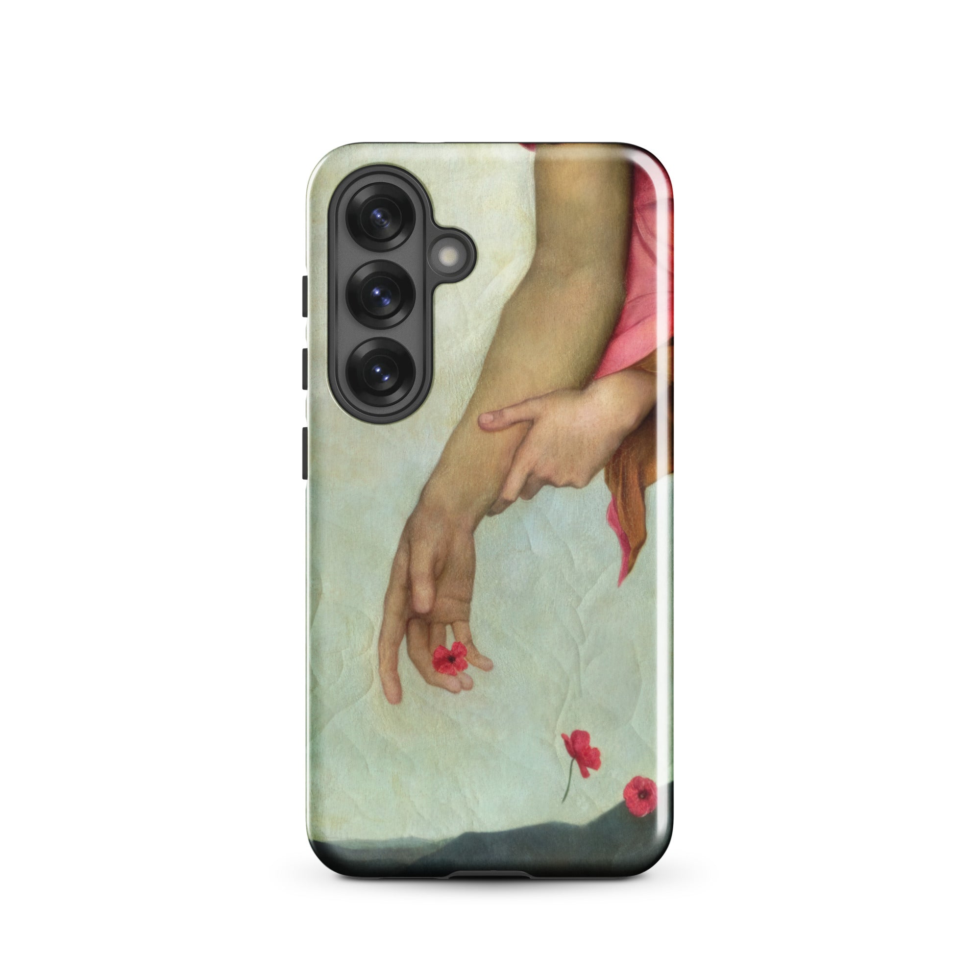 Night and Sleep Evelyn De Morgan Samsung Case, Galaxy S25 / Gloss, Protective Phone Case Artistic Depiction Hands Red Flowers
