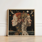 Framed Artwork Two Profiled Faces Celestial Mechanical Designs Lesbian Twins Art, Print, Bold Statements