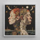 Nightingales - Lesbian Twins Art Print / Canvas Framed Artwork Two Side-by-side Profiles Celestial Map-like Patterns Lesbian Twins Art, Art