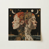 Square-framed Artwork Two Side-profiled Faces Starry Night Sky Lesbian Twins Art, Print, Bold Statements