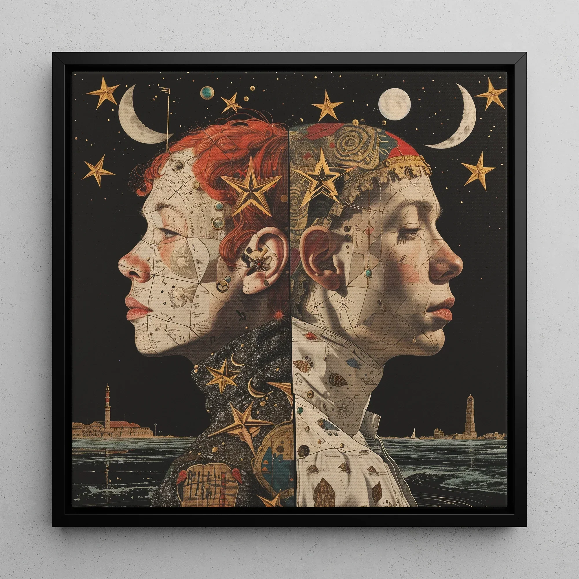 Nightingales - Lesbian Twins Framed Canvas, Framed Celestial Portrait