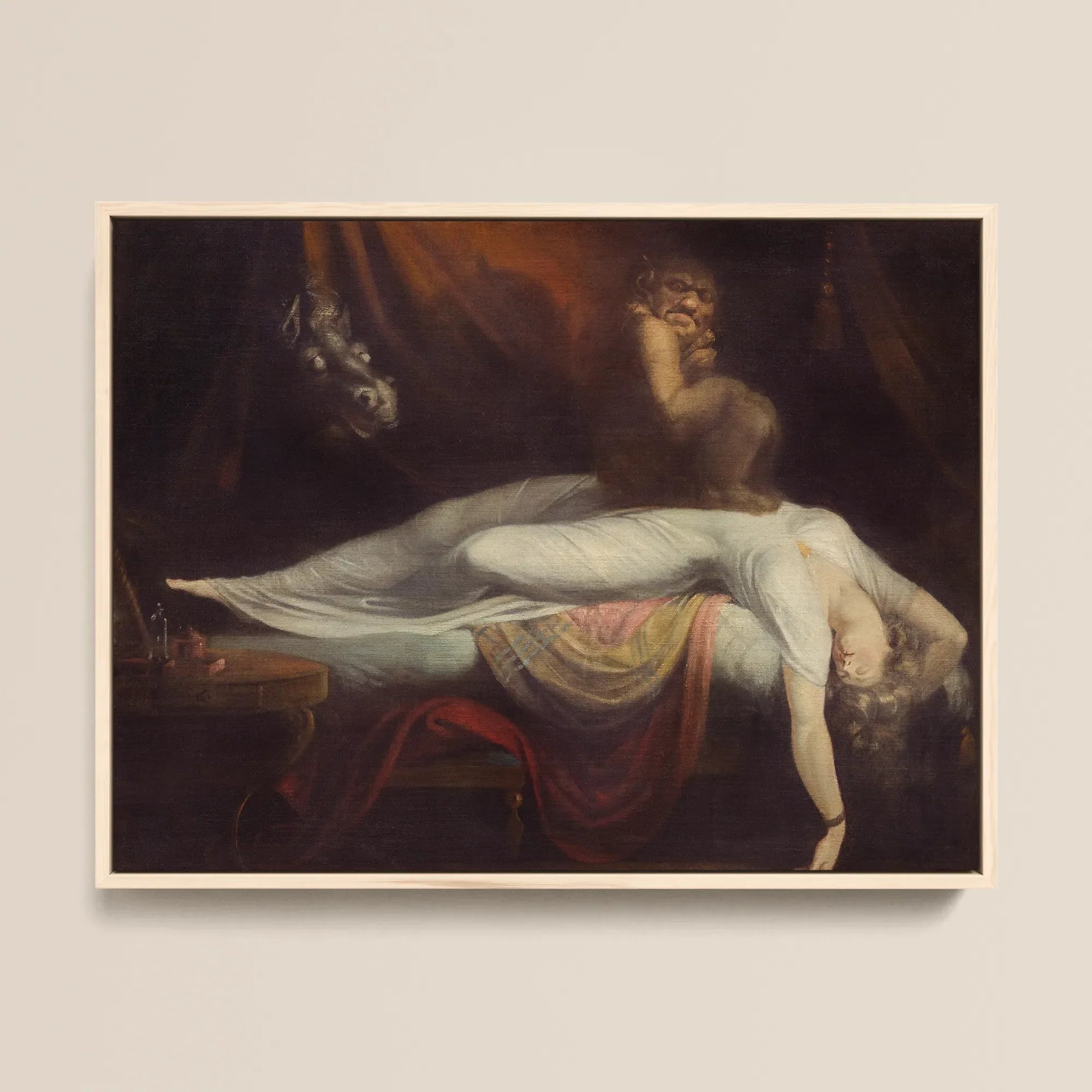 The Nightmare - Johann Heinrich Fussli Framed Canvas, 16x12’’ / 41x31cm / Natural Floating Frame, Framed Oil Painting Woman Nightmare