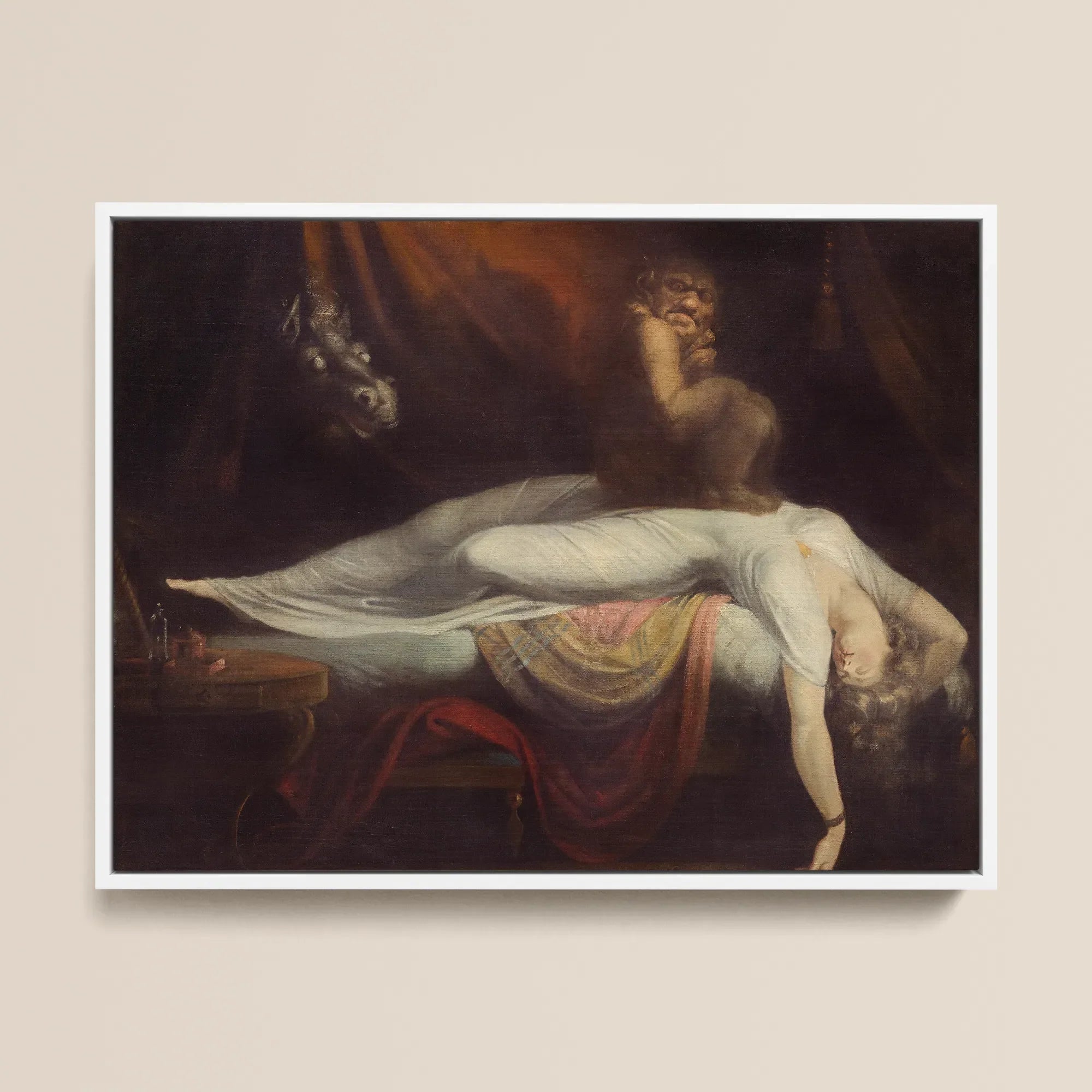 The Nightmare - Johann Heinrich Fussli Framed Canvas, 16x12’’ / 41x31cm / White Floating Frame, Framed Print Nightmare Painting