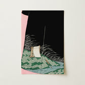 Rectangular Notebook Black Pink Green Illustrated Cover Traditional Nightscape Illustration, Art Print, Watanabe Seitei Turns, Meiji -era,