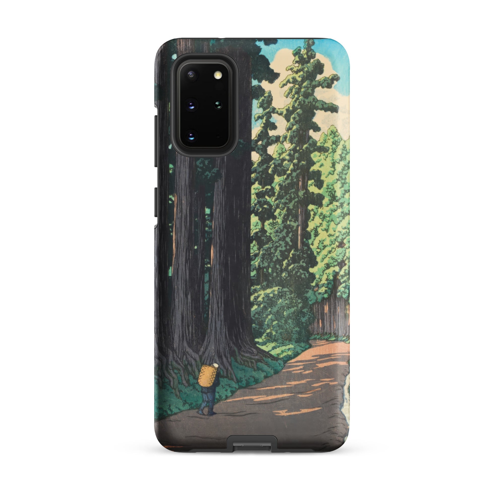 Nikko Gaido Hasui Kawase Samsung Case, Galaxy S20 Plus / Matte, Black Smartphone Case Forest Path Illustration Person