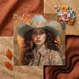 Nina - Femme Jewish Lesbian Cowgirl Art Print / Canvas Painted Portrait Woman Light Blue Cowboy Hat Adorned, Gay Prints