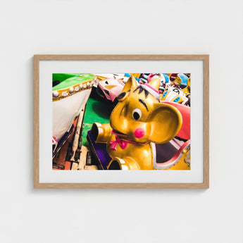 No Dumbo - Golden Elephant Carnival Ride Art Print / Canvas Giclée, Vibrant Carousel, Fair Trade Practices Prints