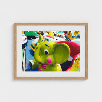No Dumbo - Green Elephant Amusement Park Art Print / Canvas Giclée, Living Space, Waking Dream Prints