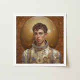 Noah - Handsome Gay Astronaut Art Print / Canvas Framed Portrait Young Cream-colored Metallic Spacesuit Gold Aesthetic, Gayest Prints