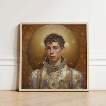 Framed Portrait Young Man Astronaut Suit Metallic Accents Gay Aesthetic, Handsome, Gayest