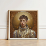 Framed Portrait Young Astronaut Cream-colored Spacesuit Metallic Accents Gay Aesthetic, Handsome, Gayest