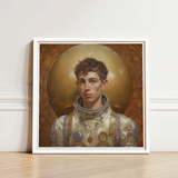 Framed Portrait Young Astronaut Cream-colored Metallic Spacesuit Gold Gay Aesthetic, Handsome, Gayest