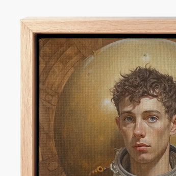 Framed Canvas Print Detailed Portrait Astronaut Curly Brown Gay Aesthetic, Handsome, Gayest
