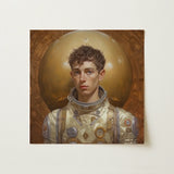 Noah - Handsome Gay Astronaut Art Print / Canvas Detailed Portrait Painting Young Astronaut Cream-colored Metallic Spacesuit Gay Aesthetic,
