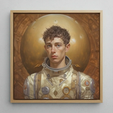 Noah - Handsome Gay Astronaut Art Print / Canvas Framed Painting Young Astronaut Cream-colored Spacesuit Metallic Accents Gay Aesthetic,