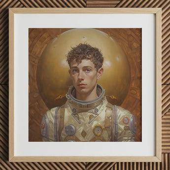 Noah - Handsome Gay Astronaut Art Print / Canvas Gold Astronaut Portrait Wooden Frame White Gay Aesthetic, Handsome Astronaut, Gayest