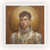 Noah - Handsome Gay Astronaut Art Print / Canvas Portrait Young Man Ornate Cream-colored Astronaut Suit Metallic Gay Aesthetic, Handsome