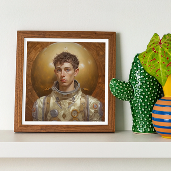 Noah - Handsome Gay Astronaut Art Print, Framed Portrait Young Person Astronaut-like Suit Halo Effect