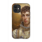 Noah - Handsome Gay Astronaut Iphone Case, 12 Mini / Matte, Phone Case Artwork Astronaut Curly Hair Golden Background