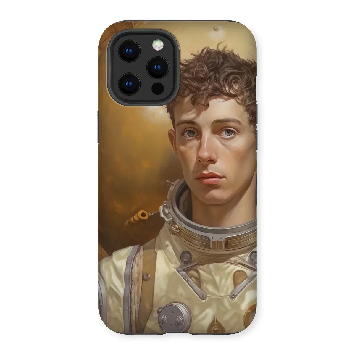 Noah - Handsome Gay Astronaut Iphone Case, 12 Pro Max / Matte, Phone Case Artwork Astronaut Portrait Curly Hair Spacesuit