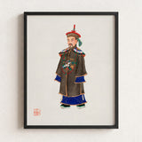 Framed Traditional Chinese Portrait Man Ornate Ceremonial Robes Ming Dynasty Officialdom, Qing Manchu, Fashion Art