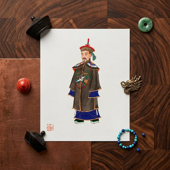 Nobleman - Qing Dynasty Art Print / Canvas Traditional Chinese Official Illustration Printed White Paper Dark Ming Dynasty Officialdom,