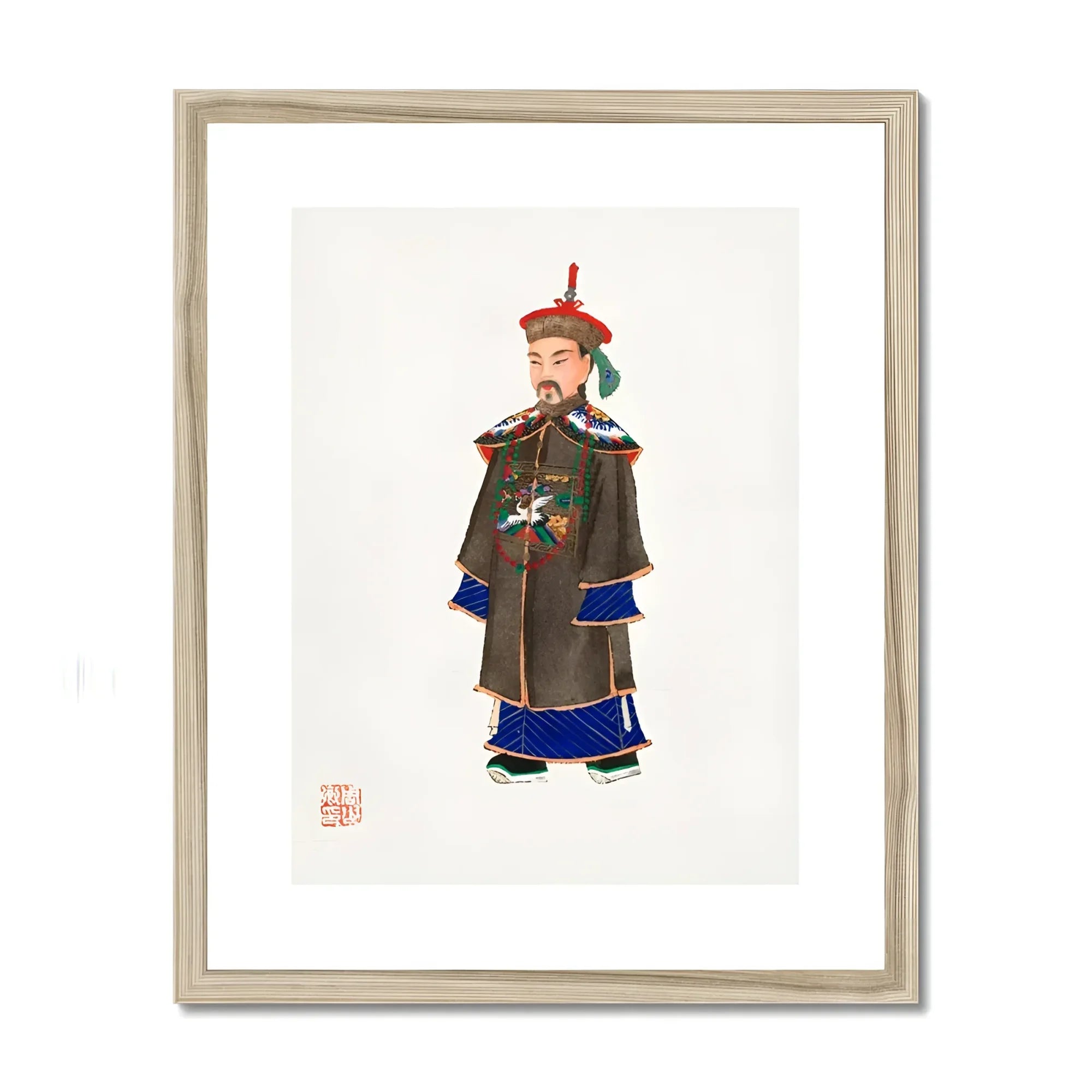 Nobleman - Qing Dynasty Art Print, Traditional Chinese Painting Nobleman Brown Blue Robes Red