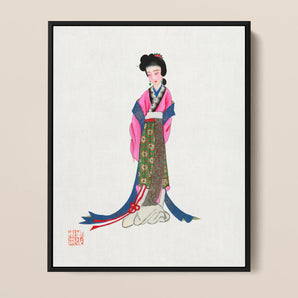 Noblewoman - Manchu Fashion Art Framed Canvas, Framed Artwork Japanese Woman Traditional Kimono Attire
