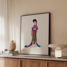 Noblewoman Manchu Fashion Art Framed Canvas, Framed Artwork Woman Traditional Japanese Kimono Attire Vibrant